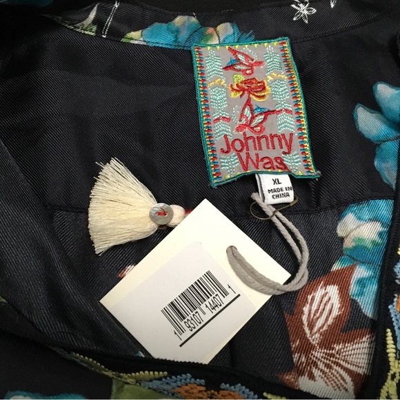 Johnny‎ Was XL Becca V-Neck Navy Floral Embroidered Trim Silk C1681980 Wrinkled - Picture 7 of 11